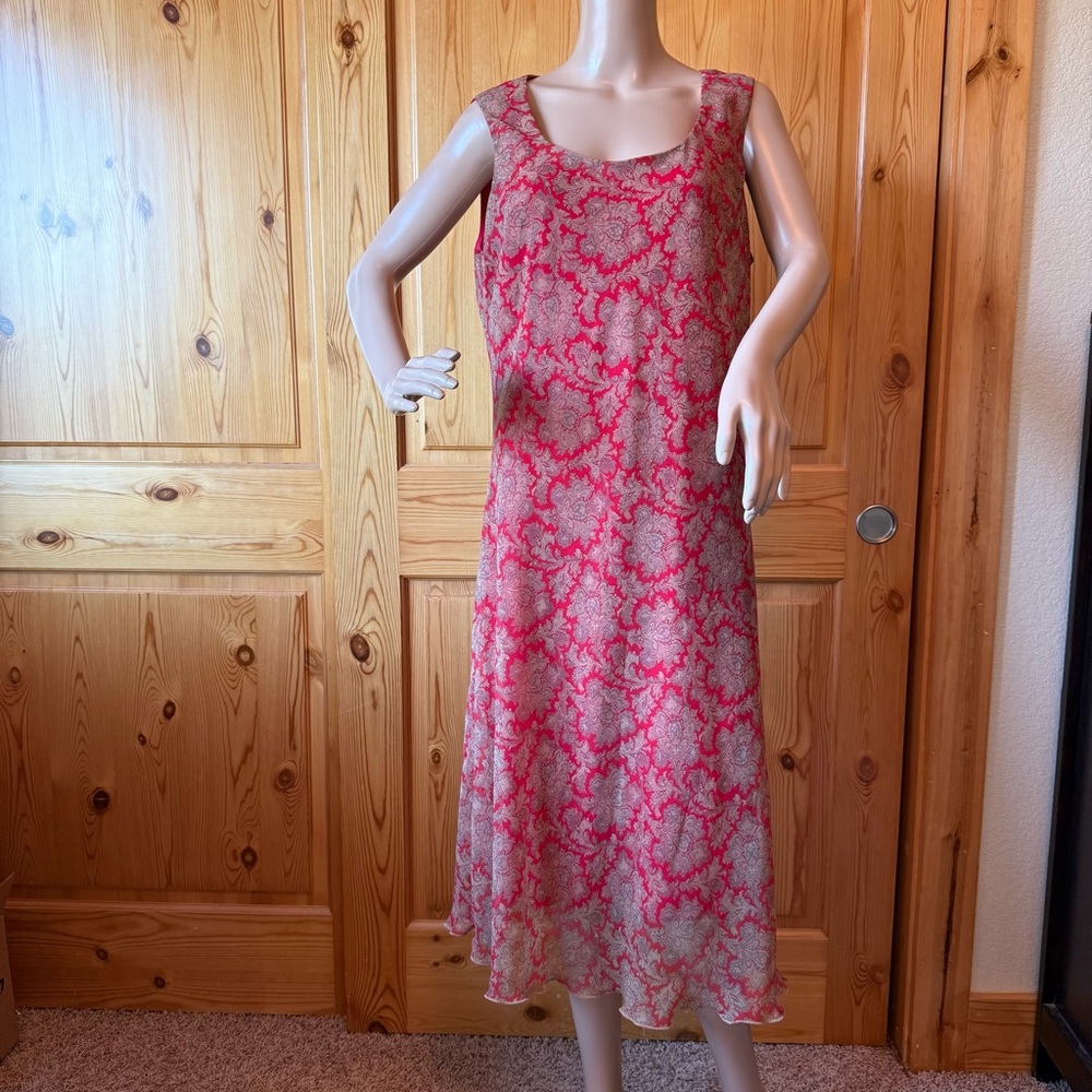 Vintage 90s Y2K Bias Cut Maxi Dress Size 16 Lettuce Hem Red Floral Grunge